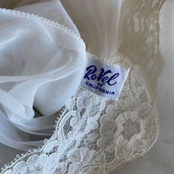 Vtg 1950s RoVel of California White Nylon Chiffon Nightgown Sheer Lace Size S - Picture 3 of 12